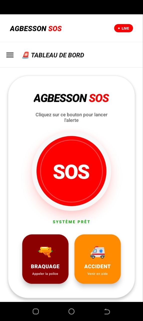 Étape 1 : lancer une alerte SOS sur Agbesson — sélection du type d'urgence